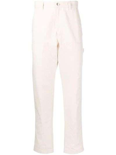 Moncler Embroidered-logo Straight-leg Trousers In 中性色