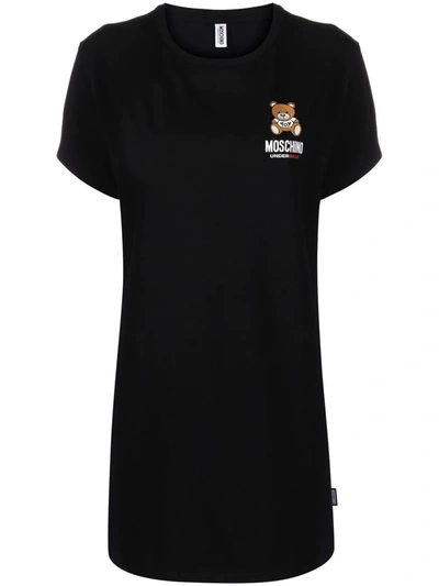 Moschino Teddy Bear Logo Printed T-shirt In Black
