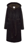 Bottega Veneta Hooded Belted Shearling Coat In Brown