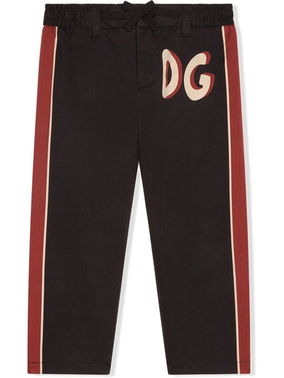 Dolce & Gabbana Kids' Choose Dg Twill Trousers In Black