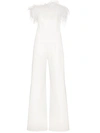 16arlington Taree Strapless Feather-trimmed Crepe Jumpsuit In White