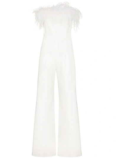 16arlington Taree Strapless Feather-trimmed Crepe Jumpsuit In White