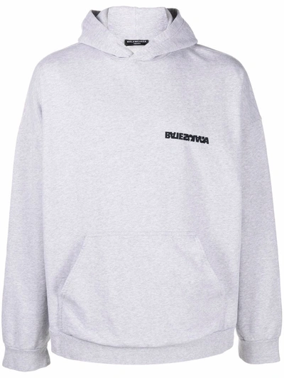 Balenciaga Men's Campaign Logo Pullover Hoodie In Grey