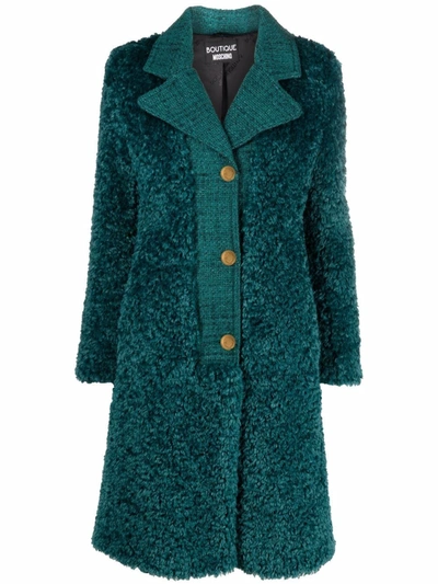 Boutique Moschino Textured Woven-trim Coat In Teal