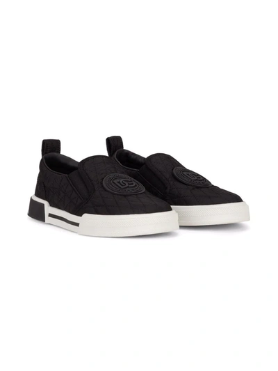 Dolce & Gabbana Kids' Logo-patch Slip-on Trainers In Black