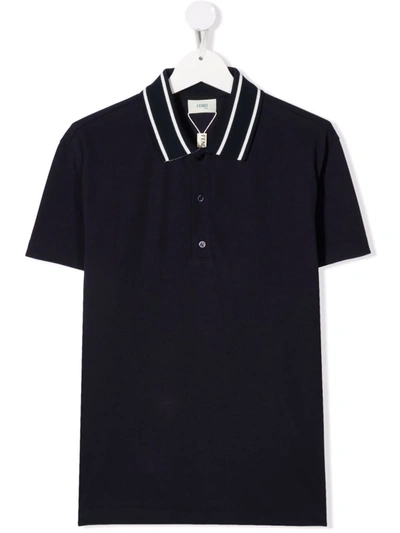 Fendi Teen Intarsia-knit Logo Polo Shirt In Blue