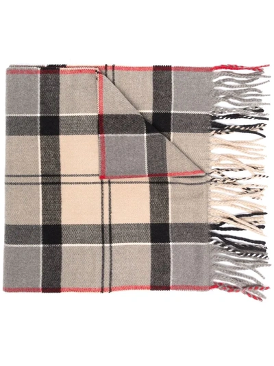 Barbour Plaid-check Fringed Scarf In Neutrals