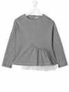 Il Gufo Tulle-panelled Pinstriped Top In Grey