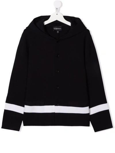 Emporio Armani Kids' Blue And White Wool Blend Hooded Cardigan