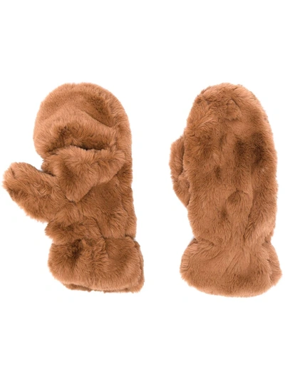 Apparis Brown Coco Gloves In Ecological Fur In Beige