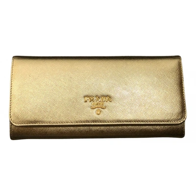 Pre-owned Prada Leather Clutch In Gold