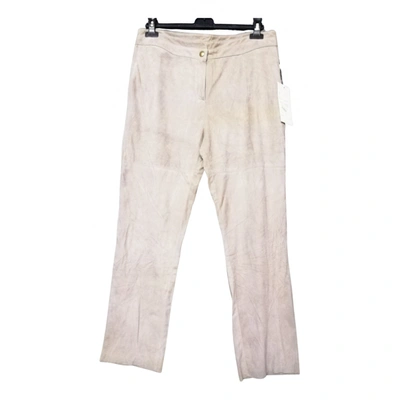 Pre-owned Utzon Leather Trousers In Beige