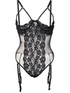 Fleur Du Mal Foxy Lace Peek-a-boo Bodysuit In Black