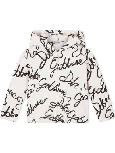 Dolce & Gabbana Kids' Logo Print Cotton Sweatshirt Hoodie In White,black