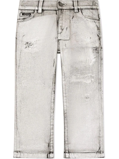 Dolce & Gabbana Kids' Distressed Straight Leg Jeans In Grey