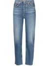 Re/done 70s Stove Pipe High-rise Straight Crop Jeans In Blue