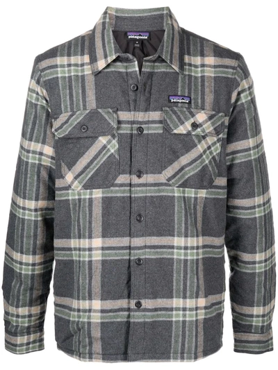 Patagonia Techface Plaid Shirt Jacket In Grey