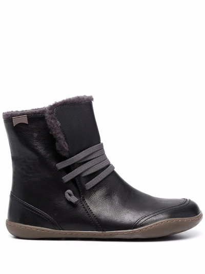 Camper Faux-fur Lined Leather Ankle Boots In 001 Black