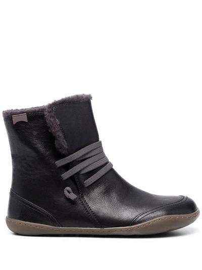 Camper Faux-fur Lined Leather Ankle Boots In Black