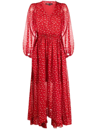 Maje Rombe Printed V-neck Midi Dress In Red Horses