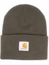 Carhartt Logo-patch Knitted Beanie In Cypress