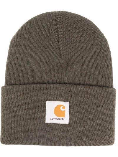 Carhartt Logo-patch Knitted Beanie In Cypress