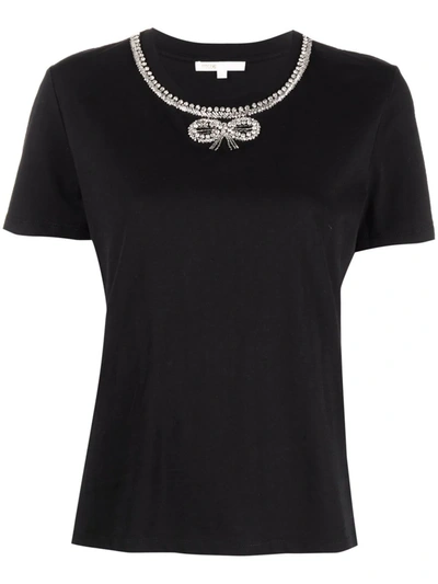 Maje Rhinestone-embellished Cotton-jersey T-shirt In Black