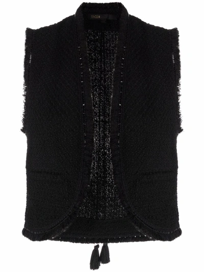 Maje Open-front Tweed Waistcoat In Black