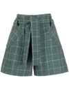 MAJE CHECK-PATTERN BELTED SHORTS