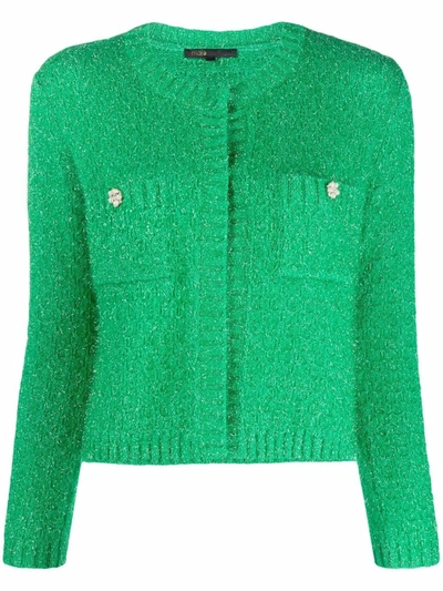 Maje Marguerite Buttoned Cardigan In Green