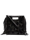 Maje Fringe-detail Leather Tote Bag In Black