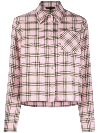 Maje Checked Wool Button-up Shirt In Pink