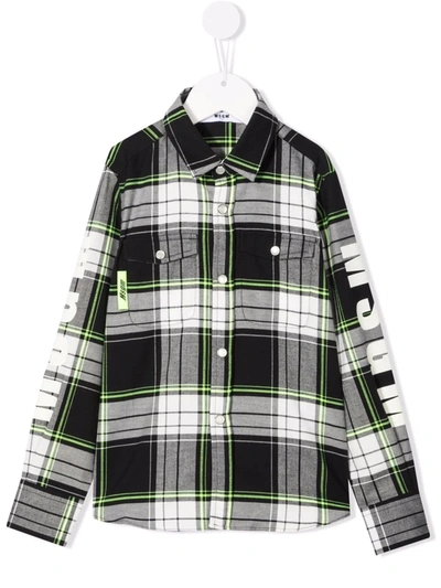 Msgm Kids' Check-print Shirt In Black