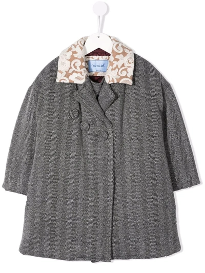 Mi Mi Sol Kids' Herringbone Floral-collar Coat In Grey