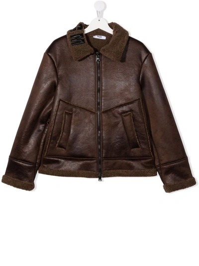 Msgm Kids' Zipped-up Jacket In Brown