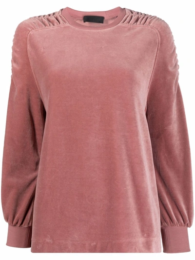 Alberta Ferretti Chenille Gathered-trim Sweatshirt In Pink