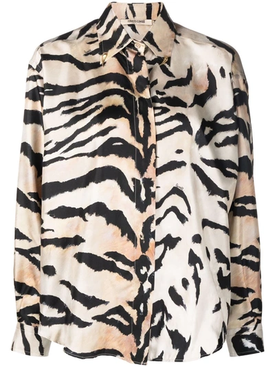 Roberto Cavalli Queen Of Florida-print Silk Shirt In Black