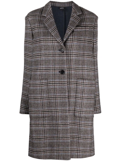 Aspesi Double-face Wool-blend Plaid Coat In Brown