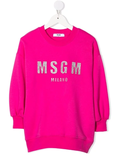 Msgm Kids' Logo印花卫衣式连衣裙 In Pink