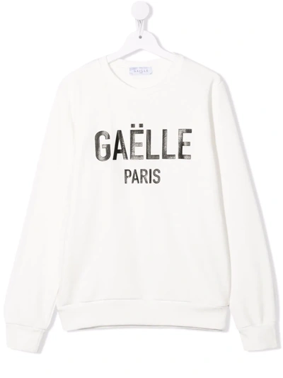Gaelle Paris Teen Logo Print Sweatshirt In White