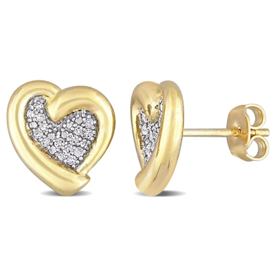 Amour 1/6 Ct Tdw Diamond Heart Stud Earrings In Yellow Plated Sterling Silver