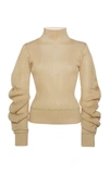 Bottega Veneta Womens Mousse Spiral-sleeve Silk-knit Top M In Brown