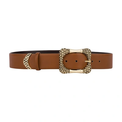 Alberta Ferretti Leather Belt With Square Buckle In Brown