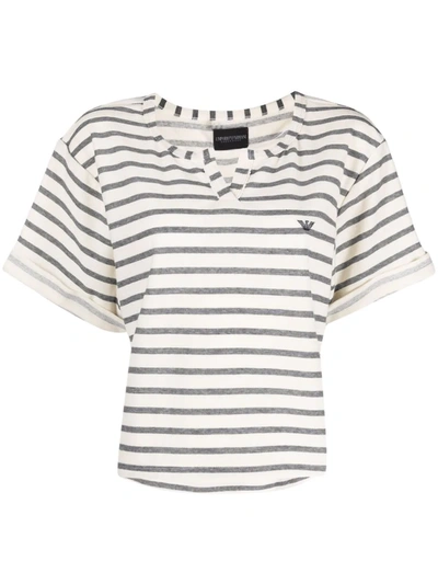 Emporio Armani Striped Loungewear T-shirt In 白色