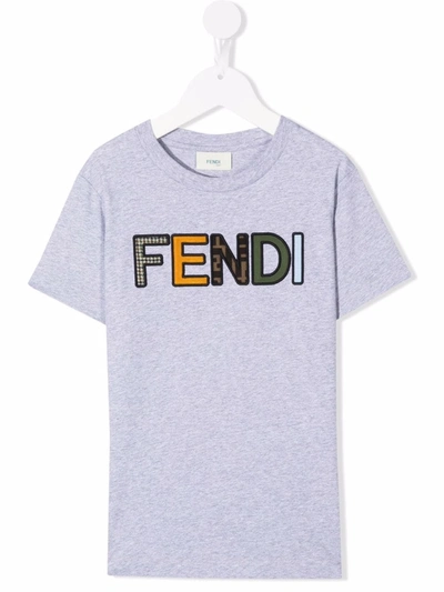 Fendi Logo Embroidered T-shirt In 灰色