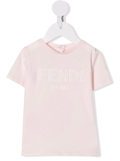 Fendi Babies' Logo Crew-neck T-shirt In 粉色