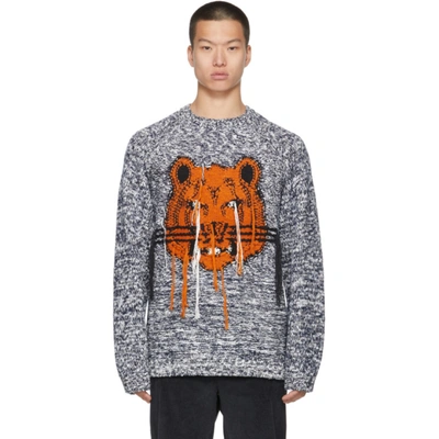 Kenzo Grey Wool And Cotton Sweater With Tiger Head Logo