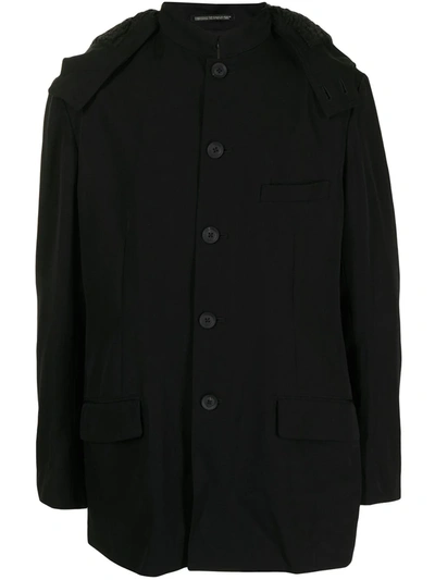 Yohji Yamamoto Hooded Button-down Coat In Schwarz