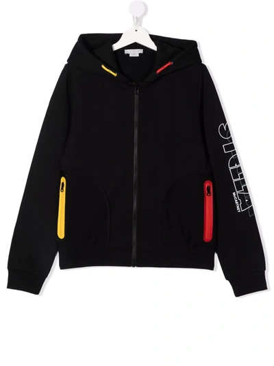 Stella Mccartney Teen Logo Zipped Hooded Jacket In Black