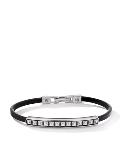 DAVID YURMAN PYRAMID 6.5MM STERLING SILVER AND LEATHER BRACELET